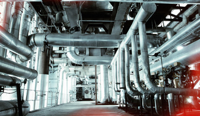 Blue toned interior industrial background.