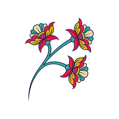 Vector illustration of indian floral pattern. Abstract flowers. Colorful linear ornament. Ethnic decorative element