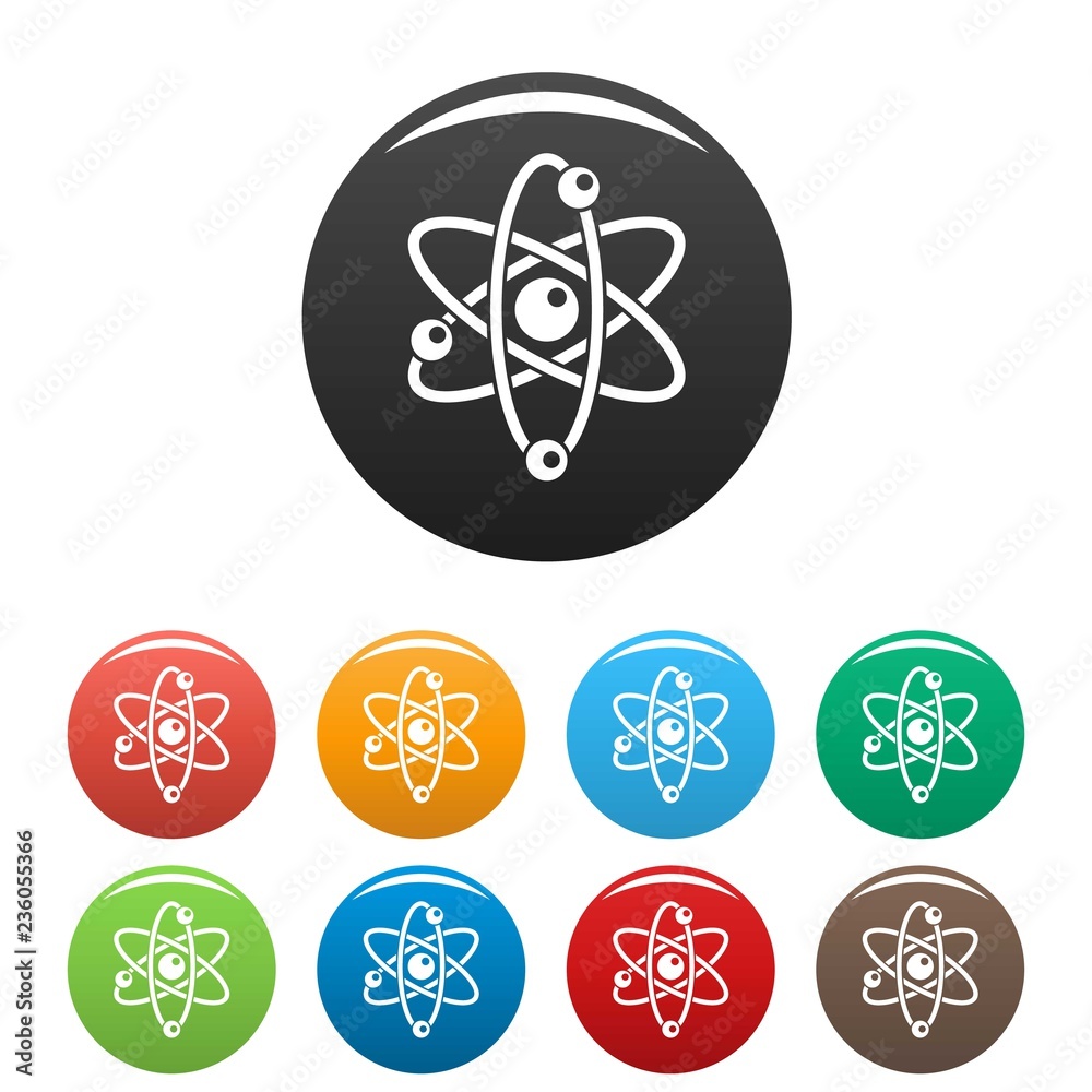 Poster atom icons set 9 color vector isolated on white for any design