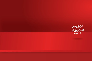 Vector,Empty vivid red color studio table room background ,product display with copy space for display of content design.Banner for advertise product on website