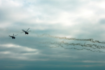 Military helicopter fired anti-armor missiles at sunset