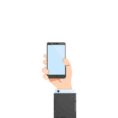 Man's hand with a phone in a jacket - vector concept, flat design.