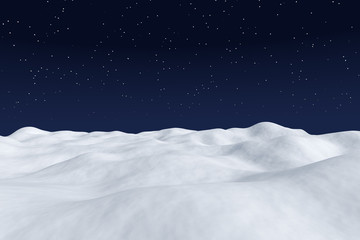 White snow field at night arctic landscape.