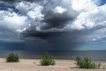 Dark clouds over gulf of Riga, Baltic sea.