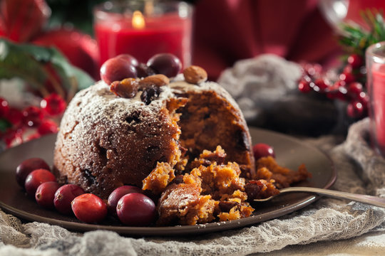 Christmas fruit pudding on a plate