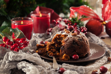 Fototapeta na wymiar Christmas fruit pudding on a plate
