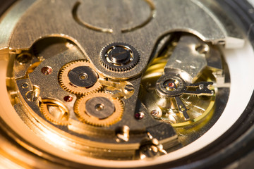 Mechanical clock mechanism close up