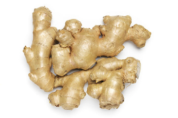 Ginger roots on white
