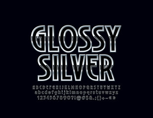 Silver Glossy Font. Vector set of Steel  Alphabet Letters, Numbers and Symbols.