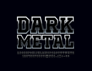 Vector Dark Metallic Font. Silver  Alphabet Letters, Numbers and Symbols
