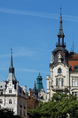 Fototapeta na wymiar Pediment of a building typical of Prague, Czech Republic