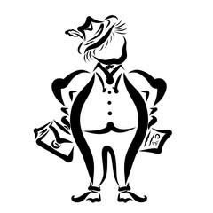 Funny fat business man with documents in his hands