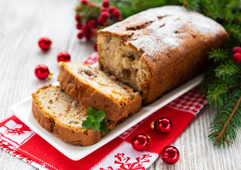 traditional homemade stollen with dried fruits and nuts
