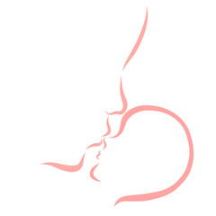 Affectionate mom kisses a newborn baby, contour