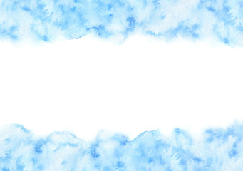 Hand painted blue watercolor border texture isolated on the white background. Rectangular frame template for cards and wedding invitations.