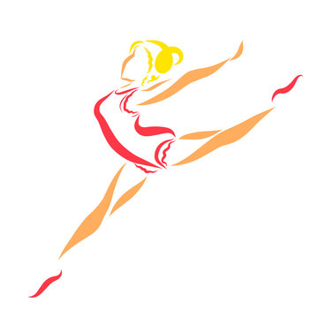 Cute ballerina or gymnast, jumping, colorful pattern