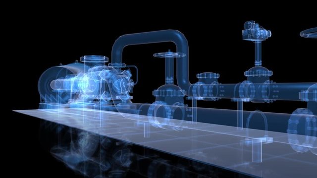 Industrial equipment electric oil pump. Digital technology x-ray visualization of 3d.