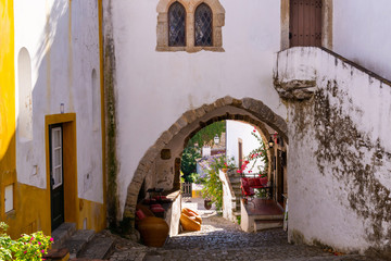 Fototapeta na wymiar Cozy narrow streets of old town Obidos, Portugal