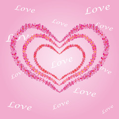 The card is pink with a heart. Valentine's day. Love. Heart of flowers on a pink background . vector.