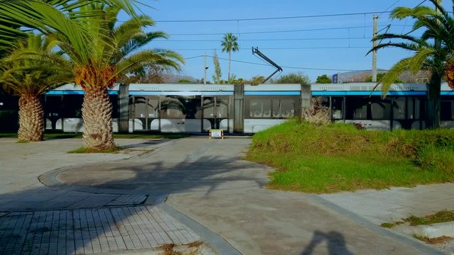 A tram leaving the station in slow motion. 4K apple prores 422HQ
