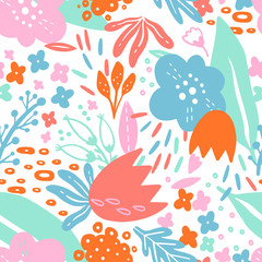 Pattern seamless Vector Flower plant. Abstract plain natural botany. Silhouette hand drawn style. Modern design element. Floral print.