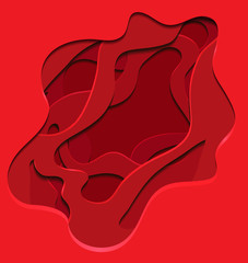 Red abstract illustration with 3d element cut out of paper. Vector element for your design