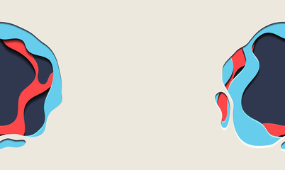 Horizontal banner in pastel colors with 3d element cut out of paper. Vector template for presentations, banners, flyers and your design.