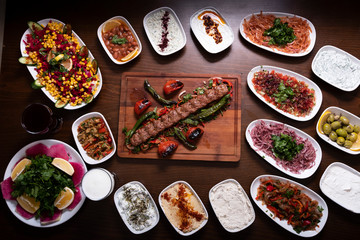 Turkish Adana Kebab Set on Wooden Table
