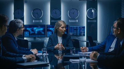 Portrait of the Strong Minded Businesswoman Making a Speech and Negotiating Business Deal with Her...