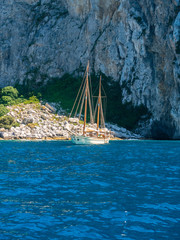 Punta del Catato, Sail schooner, Capri, Gulf of Naples, Campania, Italy