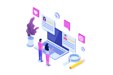 Freelancers service isometric concept with text place. Landing page template.