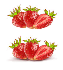 Hand drawn watercolor illustration of the different tasty red strawberry isolated on the white background.