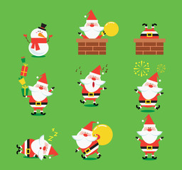 Christmas cartoon vector set.  Funny Santa. Vector illustration in a flat style.