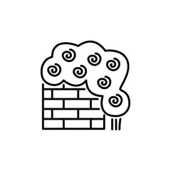 Black & white vector illustration of blooming rose climber shrub near wall. Line icon of blooming bush with flowers. Gardening & landscaping. Isolated object