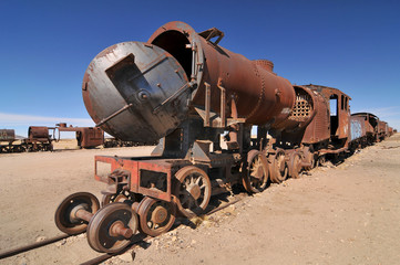 The Great Train Graveyard, train cemetery, and one of the major tourist attractions of the Uyuni area in Bolivia.
