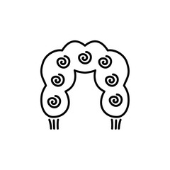 Black & white vector illustration of blooming rose climber shrub. Line icon of blooming bush with flowers. Gardening & landscaping. Isolated object