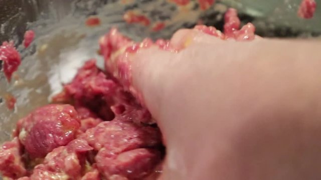 mix meat dough in the kitchen