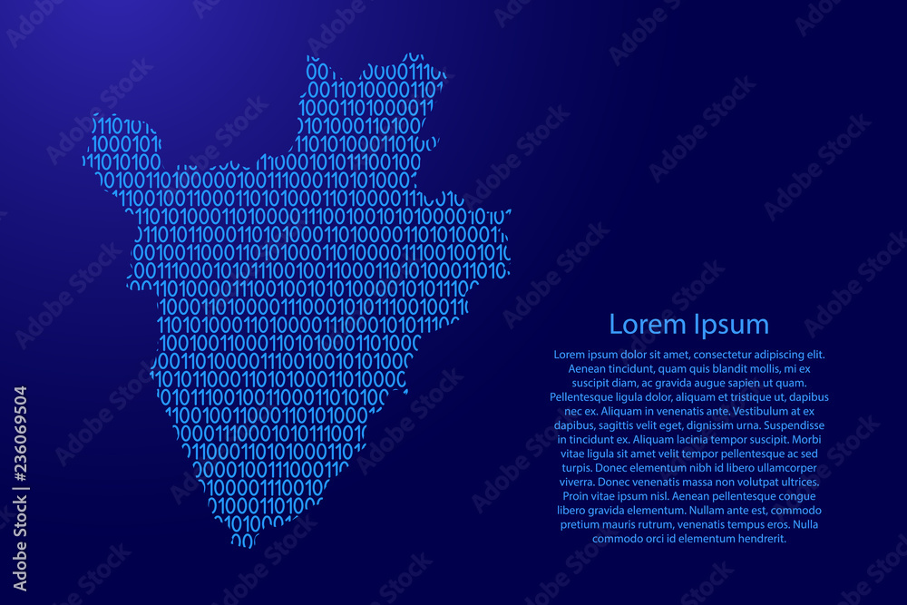 Fototapete burundi map abstract schematic from blue ones and zeros binary digital code with space stars for ban