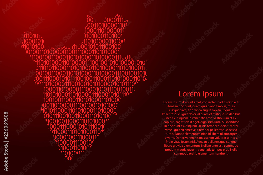 Fototapete burundi map abstract schematic from red ones and zeros binary digital code for banner, poster, greet