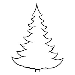 Obraz premium Christmas tree from the contour black brush lines on white background. Vector illustration.
