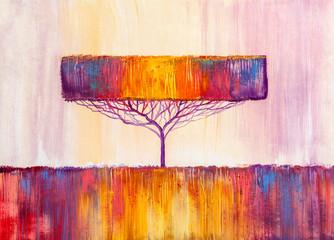 Tree, oil painting, artistic background - obrazy, fototapety, plakaty