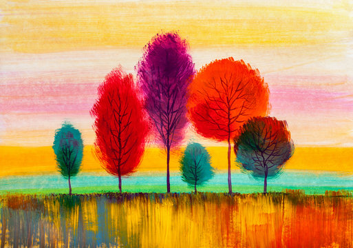 Trees, oil painting, artistic background © serge-b
