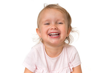 Beautiful smiling baby isolated on white background