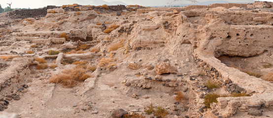 Panoramic view on ancient Scythopolis city in Beit-Shean, Israel. archaeological excavations of the old city. Israely period fort. 