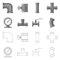 Vector illustration of pipe and tube icon. Set of pipe and pipeline vector icon for stock.