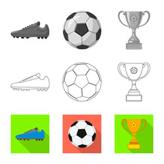 Vector illustration of soccer and gear sign. Collection of soccer and tournament stock vector illustration.