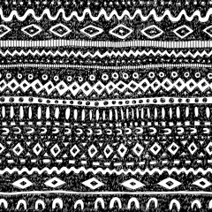 Seamless black and white pattern. Vintage striped ornament for textiles. Aztec and tribal motifs. Vector illustration.