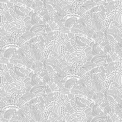Seamless wavy pattern in doodle style. Black and white print for textiles. Vector illustration.
