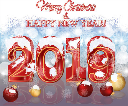 Happy New 2019 year 3d card, vector illustration