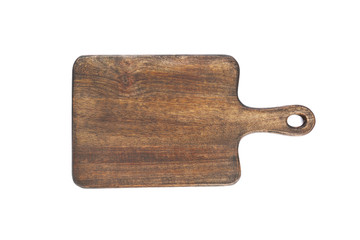 Wooden cutting board on white background
